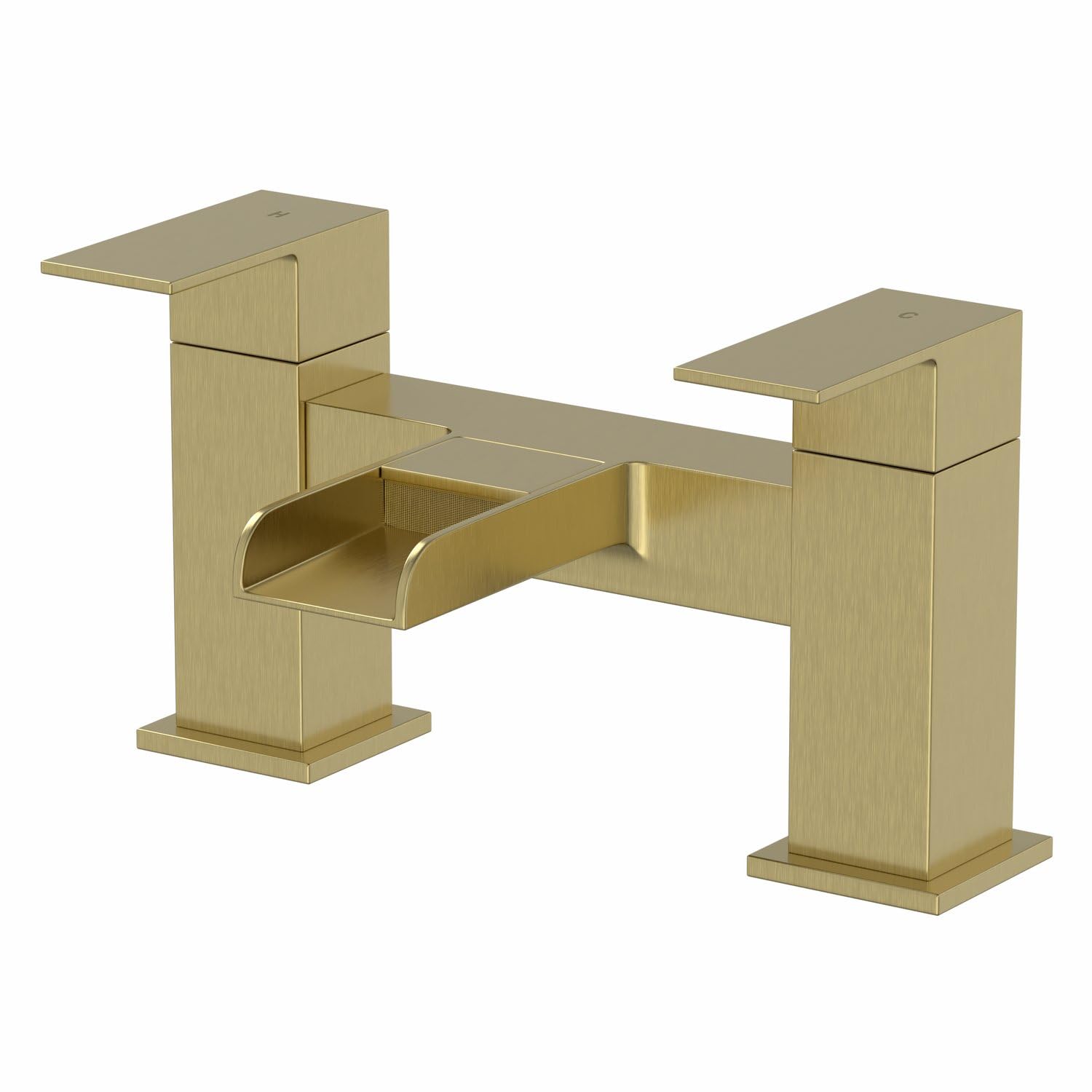 Architeckt Brushed Brass Architeckt® Dakota Bathroom Waterfall Bath Filler Mixer Tap Deck Mounted Square Twin Lever Handle For Bathtub Modern,
