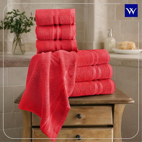 Image of Welspun 100% Cotton Quick Dry Bath Towel | High Absorbency Super Soft, Fast Drying Towels for Bath | 380 GSM Large Size Bath Towel for Men and Women | 70cm X 150cm - Red