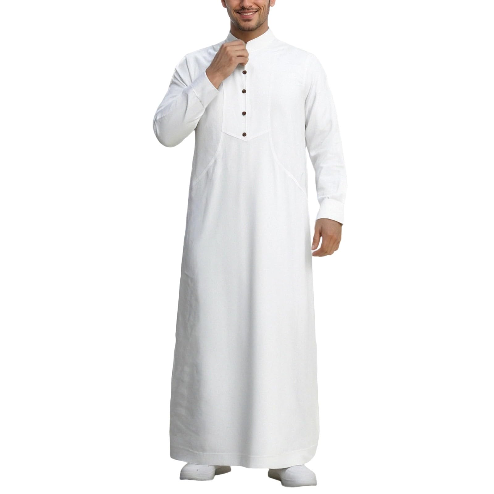 Thobe Men Abaya Thoub for Dude Robe Mens Kaftan Cotton Long Sleeve Henley Shirt Casual Muslim Gown Kurta Tops Tunica para Hombre