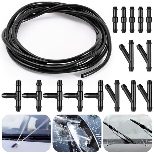 MirraSwit 4M Manguera Limpiaparabrisas Coche, Windscreen Washer Hose Reparación Kit, Kit Universal de Manguera de Limpiaparabrisas, con 15 Conectores para Mayoría de los Automóviles