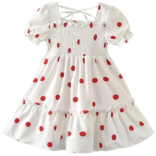Balatale Toddler Girls Summer Square Neck Smocked Dresses Puff Sleeve Polka Dot Dress Casual Beach Holiday Dress 2-3T #TOP4