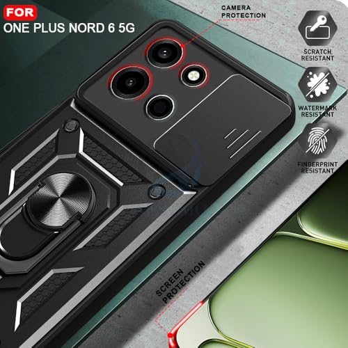 Image of AESTMO Tough Armor OnePlus Nord 6 5G Bumper Back Case Cover | Ring Holder & Sliding Camera Shield Cover | 360 Degree Protection Back Case Cover for OnePlus Nord 6 5G (Black)