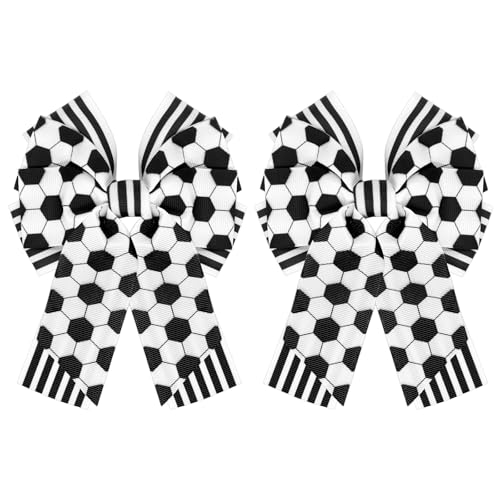 2Pcs Soccer Ball Bow Hair Clip Soccer Bows for Women Football Hair Clip Football Women Accessories Supplies Black & White Color Scheme Design Female Players Ideal Gift