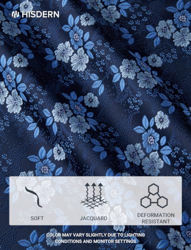 HISDERN Men Floral Ties Woven Classic 3.4" Necktie Set Formal Tie Pocket Square for Wedding with Handkerchief Gift Box - Image 4