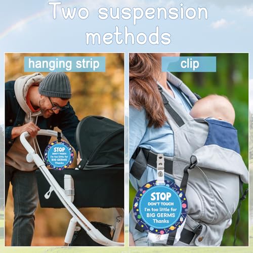 ORIGACH 2 Pack Stop Do Not Touch Baby Signs, Planets and Rockets Don't Touch Thanks Baby Car Seat Sign or Stroller Tag with Hanging Strap and Clip, No Touching Baby Carrier Tag for Preemie Newborn