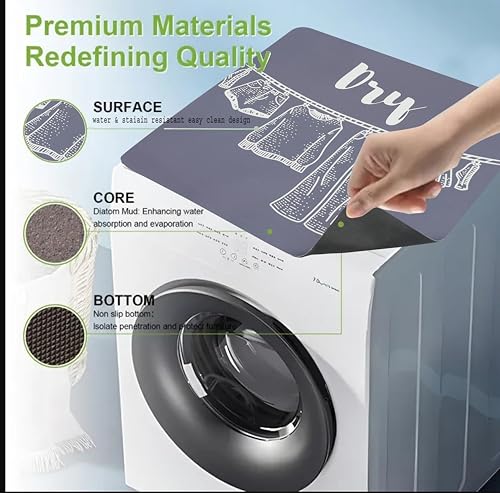 Image of Homecloud Non-Slip Washing Machine Mat - Durable Waterproof Protective Cover for Washer & Dryer, Dust-Resistant Mat Ideal for Laundry Room & Kitchen Appliances (Grey Dry)