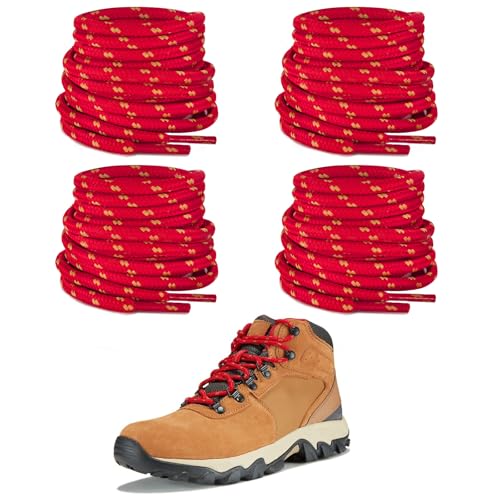 NDTEZUGT 2 Pairs Round Shoelaces for Columbia Boots, 7/32'(5mm) Heavy Duty Shoe Laces Strings Replacement for Hiking Work Boots(Red-White, 63'/160cm)