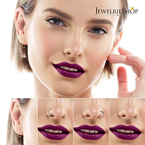 Jewelrieshop Nose Rings Hoop 20G Stainless Steel Nose Piercing Jewelry Fake Lip Hoop Rings For Women Men (10Pcs,8Mm,5 Colors) #TOP3