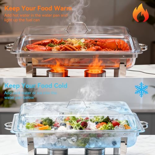Charcofire Chafing Dishes for Buffet with Full-Size Pans, 9QT Chafing Dish Sets, 304 Stainless Steel Buffet Servers and Warmers,Food Warmers for Parties & Dinners, Warming Trays for Buffets Party - Thumbnail 6