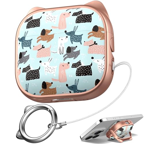 Image of for AirPods 4 Case with Cleaning Kit, Cute Cat Ear Print Design & Cute Buckle, Inverted Phone Holder Design, Top Safe Lock Buckle Design, for Girls AirPods 4 case 2024, Rose Gold Animal