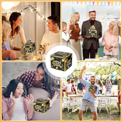 ZHAOYCSH Geldgeschenk Box zum Geburtstag - Lustige Überraschungsbox zum Geld Ziehen, Kreative Spardose mit Fotozubehör für Geburtstag, Geschenk für Frau, Freundin, Mutter (Schwarz Gold)