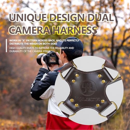 Peitoral para câmera, alça de ombro dupla de couro para fotógrafo, arnês de câmera dupla para 2 câme