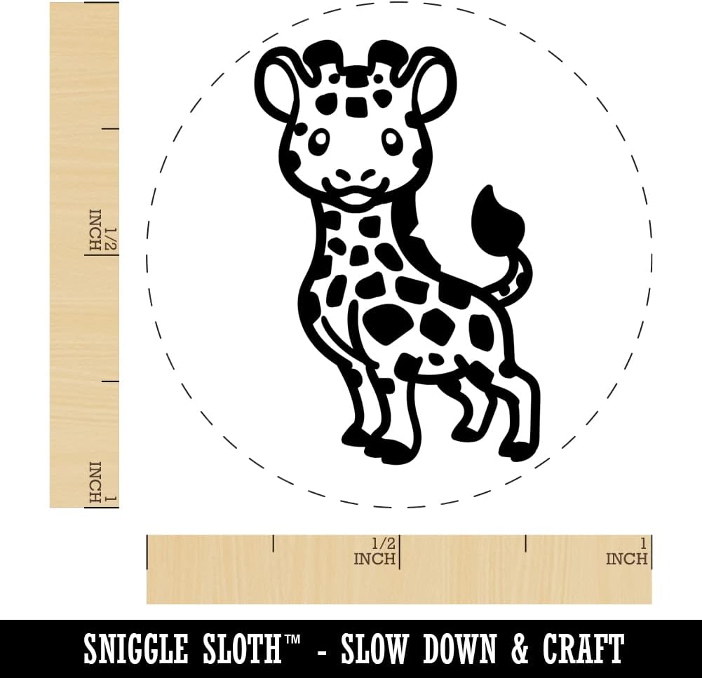 Lovable Giraffe African Zoo Animal Self-Inking Rubber Stamp Ink Stamper for Stamping Crafting Planners - 1-1/2 Inch Large - Black Ink