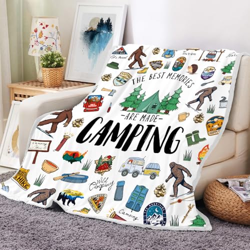 Bigfoot Camping Blanket Outdoor Camper Theme Froest Animal Mountain Bear Big Foot Plush Throw Blanket Soft Fuzzy Flannel Blanket for Bed Couch Sofa Decor Blankets RV Camping Bigfoot Blankets Gifts