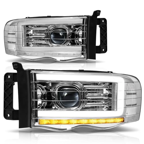 Image of Auto Dynasty LED DRL Headlight for 02-05 Dodge Ram 1500 2500 3500, Chrome | Auto Dynasty LED DRL Headlight for 02-05 Dodge Ram 1500 2500 3500, Sequential Turn Signal Projector Headlights, Chrome Clear