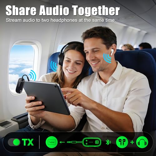 2026 Upgraded Pro Bluetooth 6.0 Transmitter Receiver|Bluetooth Adapter for TV/Airplane/Gym to Wireless Headphones/All Airpods,Dual Link & Low Latency,Wireless Adapter for Car/Home Stereo - Thumbnail 5
