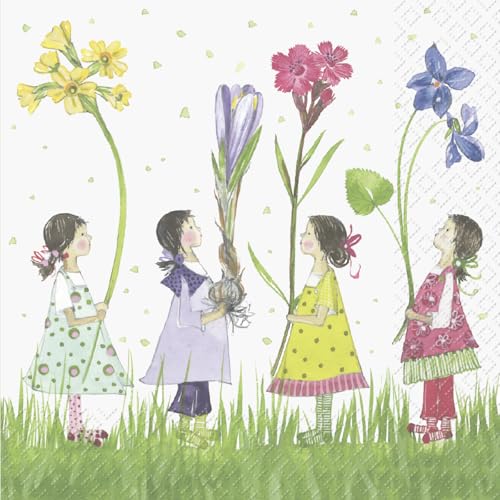 Set of 2 Individual Decoupage Paper Party Napkin Girls Flowers Spring Watercolor Decor Luncheon Napkins for a Birthday Holiday, Wedding, Cocktail Party