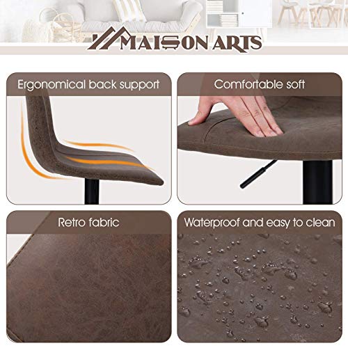 MAISON ARTS Bar Stools Set of 2 for Kitchen Counter Adjustable Counter Height Bar Chairs with Back Tall Barstools PU Leather Kitchen Island Stools, 300 LBS Bear Capacity, Brown