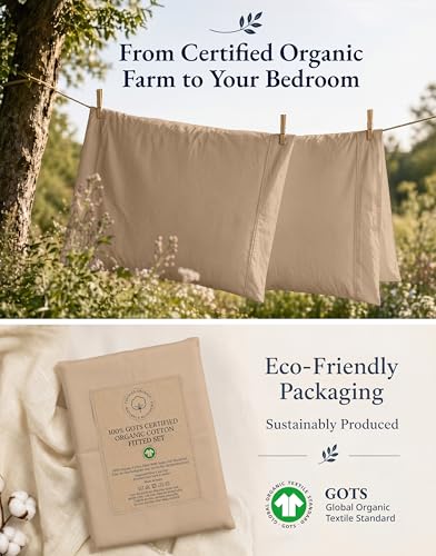Image of LANE LINEN Full Fitted Sheet, 100% Organic Cotton, 3-Piece Set (1 Fitted Sheet,2 Pillowcases), Percale Weave, Full Bed Bottom Sheet, Ultra Soft, Fits Mattress Upto 15 inch Deep - Taupe(No Flat Sheet)
