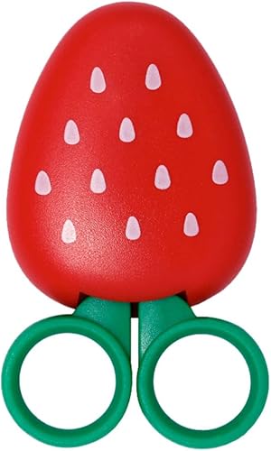 Exceart Tijera de frutas con forma de fresa para niños, tijeras de seguridad para niños, cortador de acero inoxidable para manualidades,