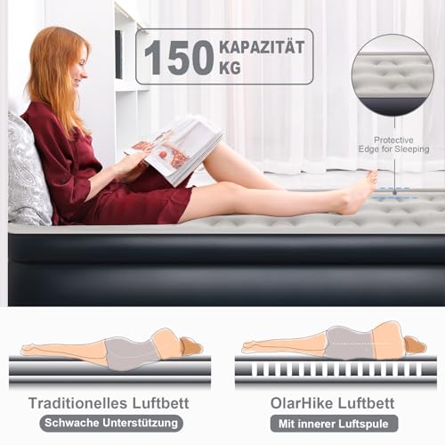OlarHike Luftbett 1 Person, Luftmatratze Selbstaufblasend mit Integrierter Pumpe, Selbstaufblasbare Gästebett, Gästematratze, Aufblasbare Matratze für Camping oder Heimgebrauch - 198 x 102 x 46 cm