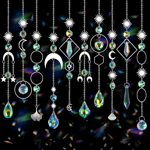 Crystal Suncatcher, 10 Pcs Colorful Sun Catchers Indoor Window Hanging Crystals Ornaments for Home Outdoor Garden Ceiling Balcony Room Christmas Party Wedding Decorations Prism Rainbow Maker