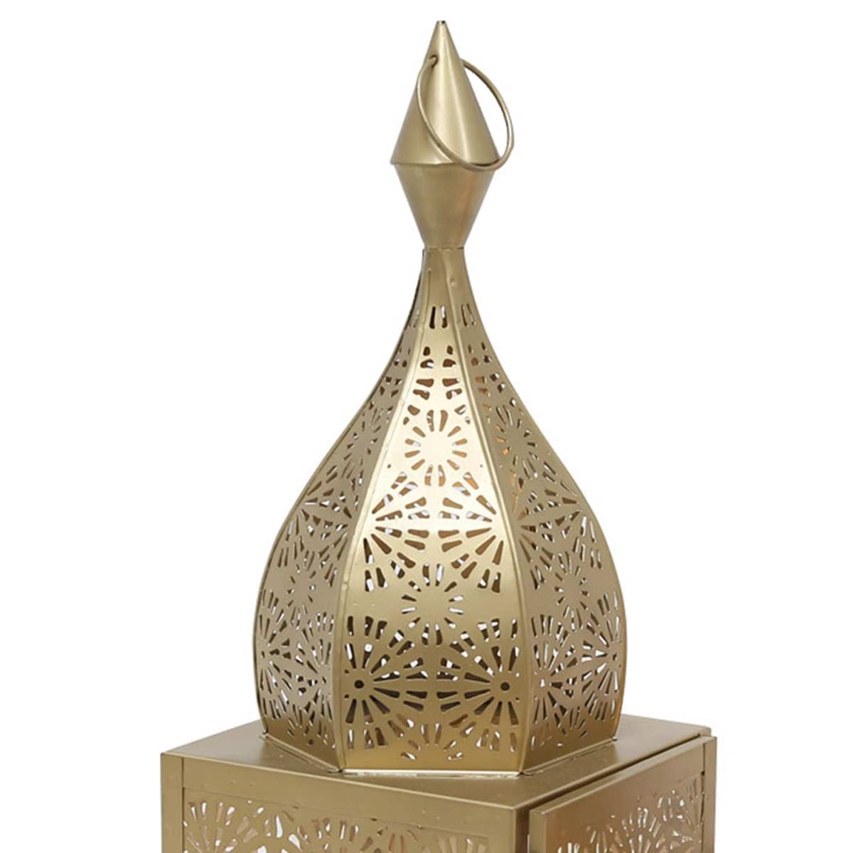 Orientalisches Ramadan Windlicht Gold aus Glas & Metall Höhe 60cm Minaretten Form marokkanische Glas-Laterne Kerzenhalter schöne Modena L IRL640