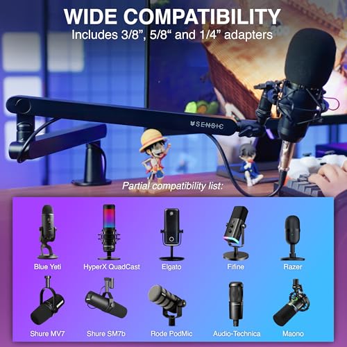 Bras de microphone profil bas pour streaming et configuration de bureau