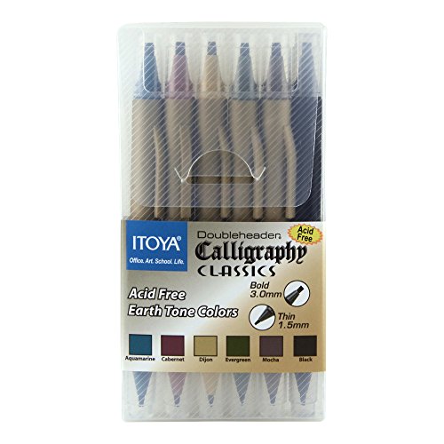 Itoya Doubleheader Calligraphy Marker Set, 2 Chisel Tips, 1.5mm and 3.0mm, Set of 6 Colors (CL-200)