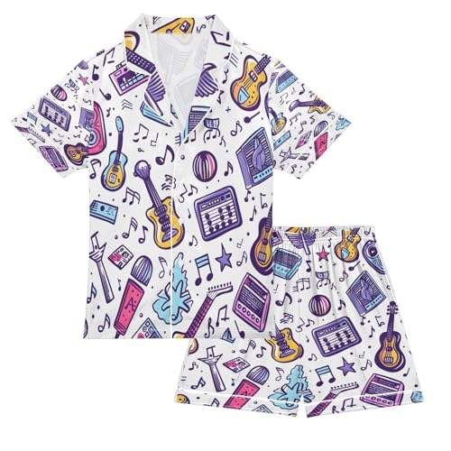 senya Pajama Sets Silky Button Down Nightwear Sleepwear Size 5-14 Years Music Guitar Tape