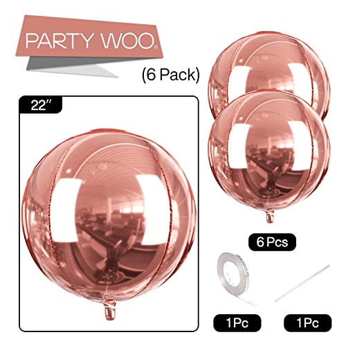 Image of PartyWoo Rose Gold Foil Balloons 6pcs Large Round Giant Jumbo 4D Balloons