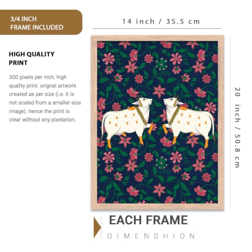 Image of kotart Traditional Indiqan Pichwai Art Digital Painting for Wall Decoration - Prints Living Room Bedroom Office Decor (14X20 Inch, B) Pack of 6