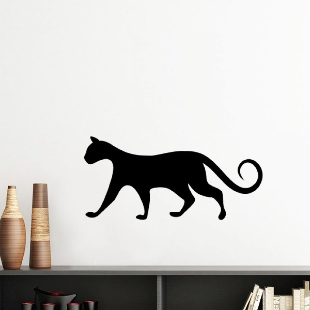 Autocollant Mur Chat Noir Silhouette Vert Papier Peint Decal 30cm