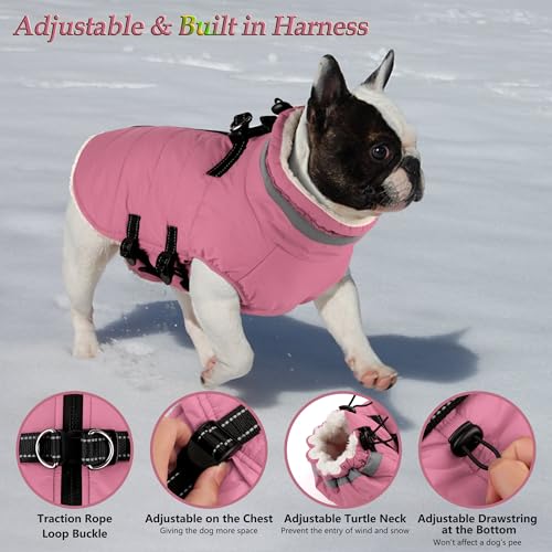 Image of Dogcheer Dog Coat with Harness, Waterproof Dog Fleece Jacket - Lt.Pink,2XL