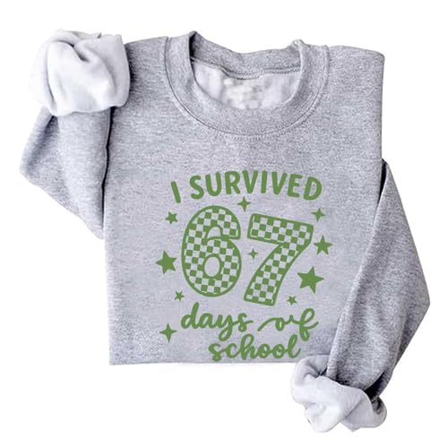 Image of TONGCHEN I Survived 67 Days of School Teachers Students Sweatshirt for Women Six Seven Sweatshirts Gen Z Gift (US, Alpha, Medium, Regular, Regular, Grey)