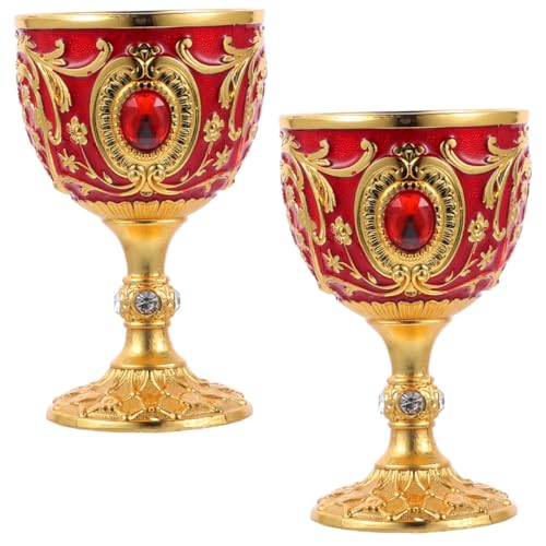 Garneck 2 Vasos de Licor Retro de Metal Dorado y Rojo 30 Ml Copa Pequeña para Whisky y Bebidas Diseño Vintage Europeo para Uso Doméstico y Camping