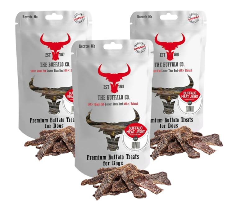 The Buffalo Co. Buffalo Meat Jerky for Dogs | 100% Natural Grass-Fed Dog Treats | 3 x 100g Bundle