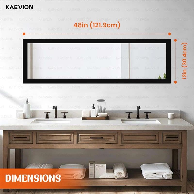 Image of Black Framed Full Length Mirror, 48 inch x 12 inch Wall Mounted Body Mirror with 5mm HD Shatterproof Glass, Vertical & Horizontal Hanging Mirror for Bedroom, Bathroom, Living Room, Entryway