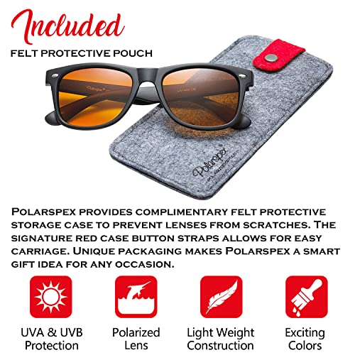 Polarspex Mens Sunglasses - Retro Sunglasses For Men, Polarized Sunglasses For Womens - Cool Shades For Driving, Fishing (Matte Black | Hd+ Amber, 52) #TOP1