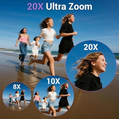 Cámara digital 4K 64MP con lente selfie y zoom 20X negra miniatura 4
