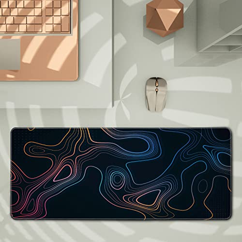 Image of Topographic Contour Map XL Mouse Pad 31.5 x 11.8 Inch Gaming Mousepad Extended Large Mousepad with Nonslip Rubber Base Stitched Edges Laptop Desk Pad Home Office Supplies