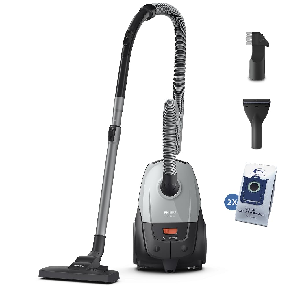 Philips Aspirateur avec Sac Série 2000 – Compact et léger, Moteur 800W, Filtre HEPA Capture 99,​9% des poussières, suceur Multi-​Usage, portée de 9m, Sac à poussière Grande capacité, Gris (XD2142/​12)
