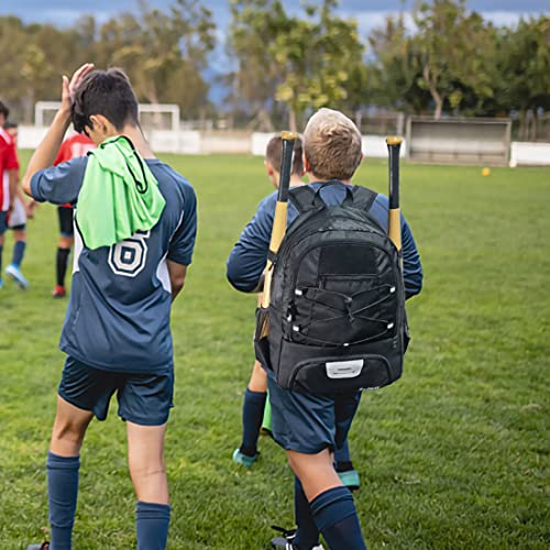 Rudmox Soccer Ball Bag, Baseball Bat Backpack, T-Ball & Softball Equipment Bag With Shoe Compartment & Fence Hook Holds Helmet, Basketball, Vollyball, Gloves, Shoes (Black) #TOP6