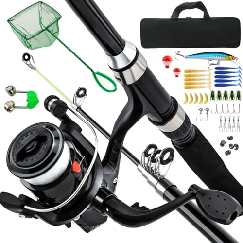 Nyganmelloz 23Pcs Rod Reel Combo 1.8m Carbon Fiber Telescopic Fishing Pole and Reel Combo with Line Lures Tackle Hooks Reel Carrier Bag Fishing Rod Set for Adults Travel Saltwater Freshwater