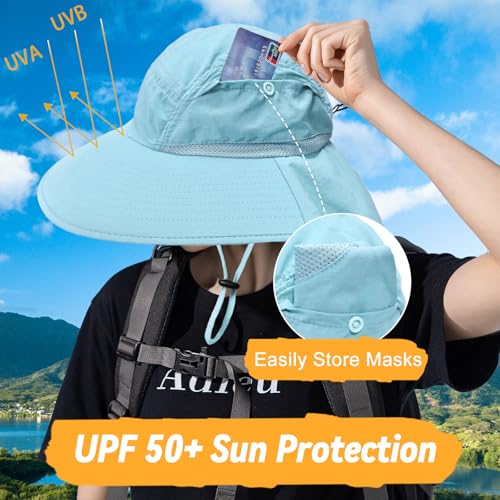 Image of Sun Hats for Men Women Detachable Face Cover Wide Brim Fishing Hats with Neck Flap UPF 50+ Outdoor Safari Hats