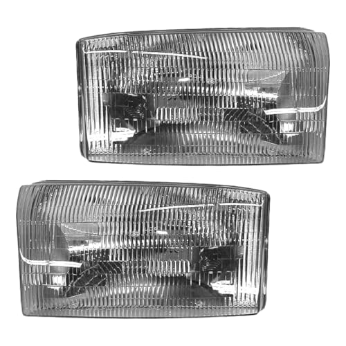 Image of TRQ 2 Piece Headlight Assembly Set Chrome Bezel Driver & Passenger Side Compatible with Ford Excursion 2000-2004 F250 F350 Super Duty 1999-2004 F450 F550 1999-2003 FO2502147 FO2503147