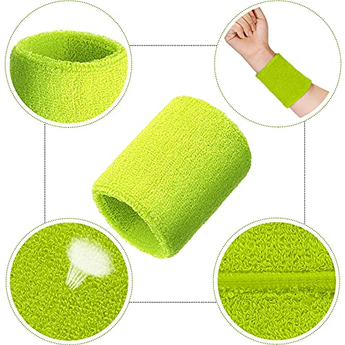 Image of Bememo 12 Pack Wristbands Sweatband for Women Men, Neon Colored Sport Wrist Bands, Tennis Football Basketball Sweatbands, Moisture Wicking Arm Bands for Working Out