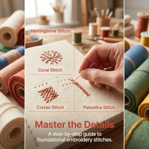 Image of ARTACE Embroidery Stitch Book Kit for Beginners, Cross Stitch Starter Kit with Practice Book, DIY Craft Embroidery Patterns for Adults, Stitch Sampler Book