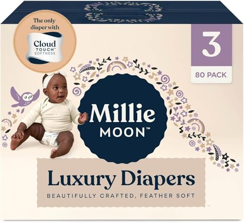 Image of Millie Moon Luxury Diapers - Ultra Soft Cloud Touch Disposable Diapers with 12 Hour Absorbency & Wetness Indicator (3-80ct)