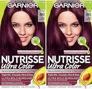Garnier Hair Color Nutrisse Ultra Color Nourishing Creme, BR2 Dark Intense Burgundy (Passion Fruit) Red Permanent Hair Dye, 2 Count (Packaging May Vary)